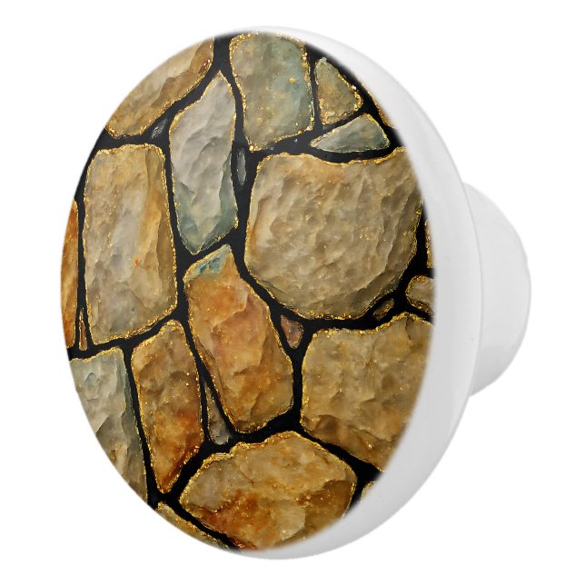 Stone Texture Gold Rustic Abstract Rustic Home Ceramic Knob (Right)
