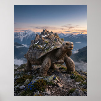 Stone Tortoise Ancient Mountain Art Poster