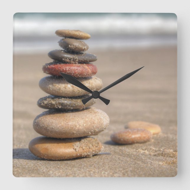 Stone Tower On Beach Square Wall Clock (Front)