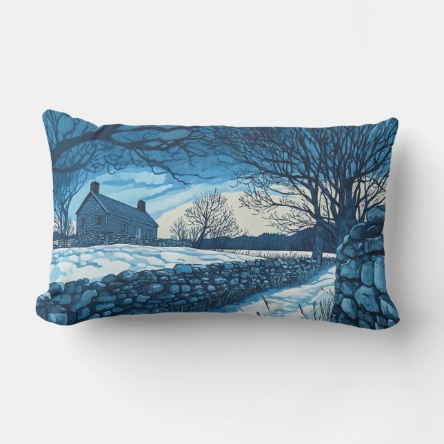 Stone Wall in Connecticut Winter Throw Pillow (Front)