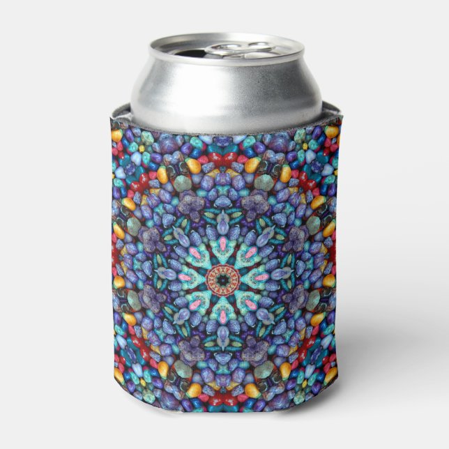 Stone Wonder  Vintage Blue Fractal Kaleidoscope Can Cooler (Can Front)