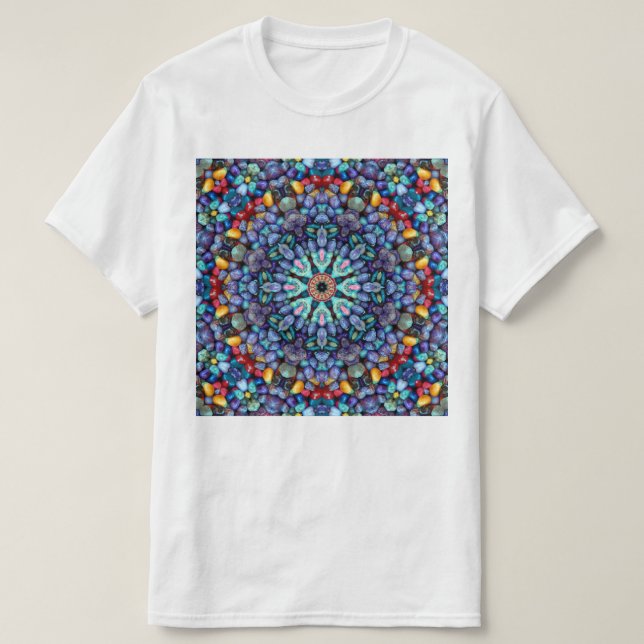 Stone Wonder  Vintage Blue Fractal Kaleidoscope T-Shirt (Design Front)