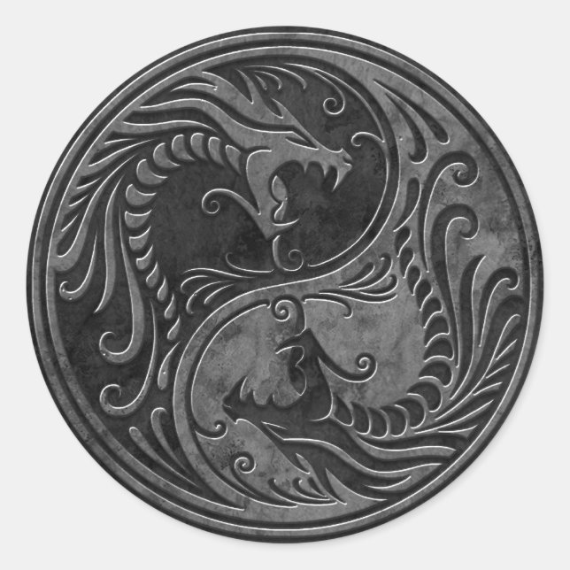 Stone Yin Yang Dragons Classic Round Sticker (Front)