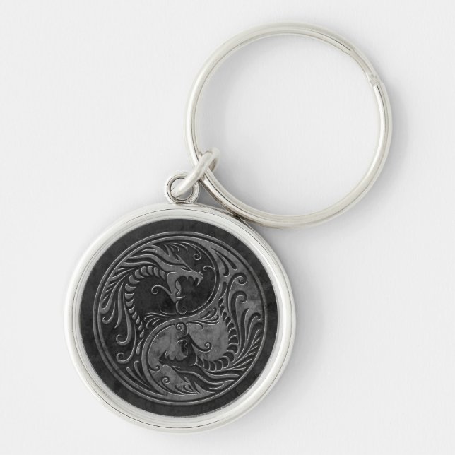 Stone Yin Yang Dragons Key Ring (Front)