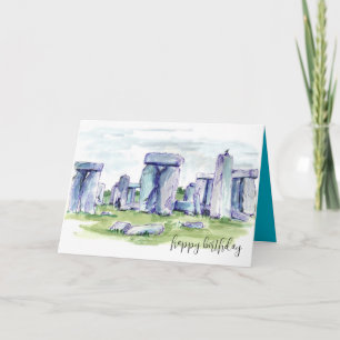 Stonehenge Happy Birthday Rocks Blackbird Card