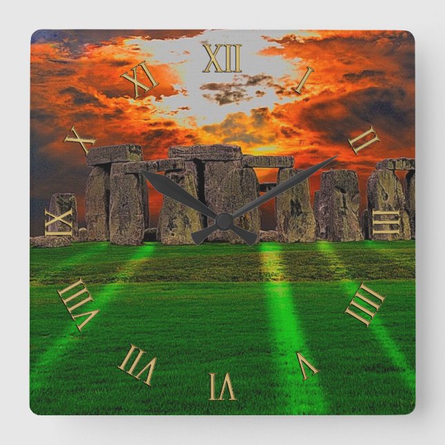 Stonehenge Standing Stones at Sunset Square Wall Clock (Front)