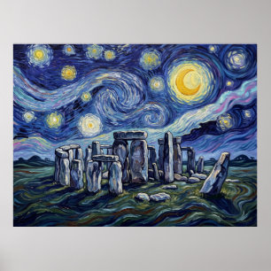Stonehenge Starry Night Historical Landscape Poster