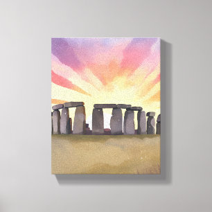 Stonehenge   Wiltshire England Historic Watercolor Canvas Print