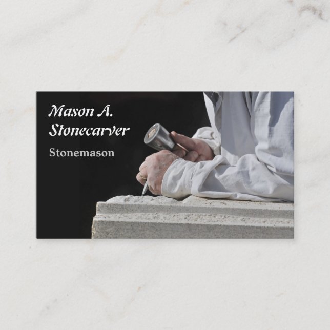 Stonemason carving block of stone business card (Front)