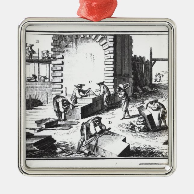Stonemasons at work, engraved by Lucotte Metal Tree Decoration (Front)