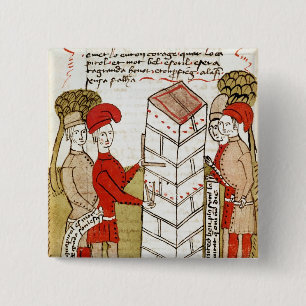 Stonemasons, from 'Traite d'Arpentage' 15 Cm Square Badge
