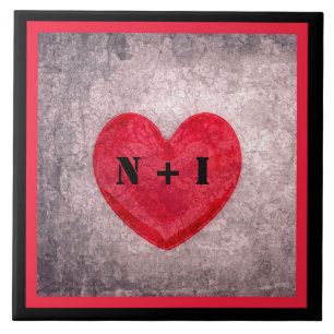 Stonewashed Heart in Black and Red Plaid Monogram Tile