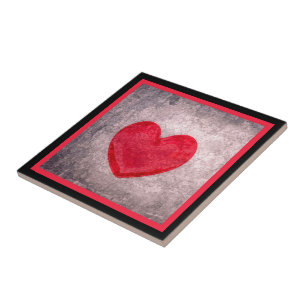 Stonewashed Heart in Black and Red Plaid Tile