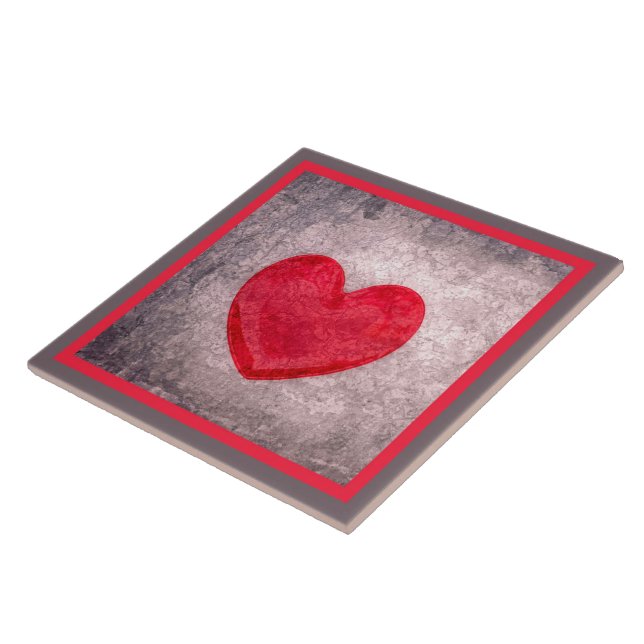 Stonewashed Heart in Grey and Red Tile (Side)