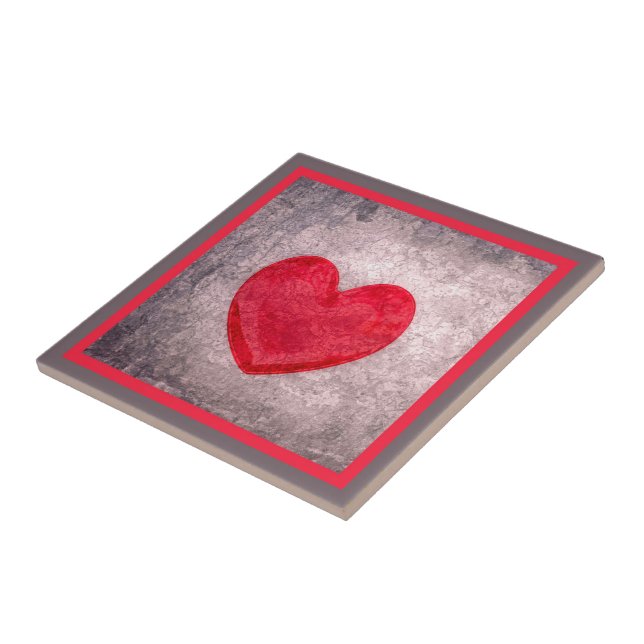 Stonewashed Heart in Grey and Red Tile (Side)