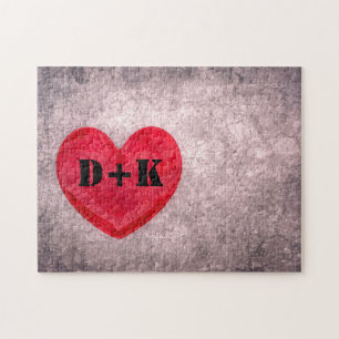 Stonewashed Heart Monogram Personalise Jigsaw Puzzle