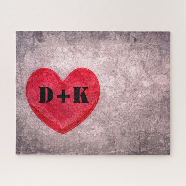 Stonewashed Heart Monogram Personalise Jigsaw Puzzle (Horizontal)