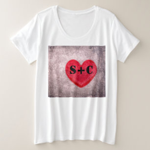 Stonewashed Heart Monogram Personalise Plus Size T-Shirt