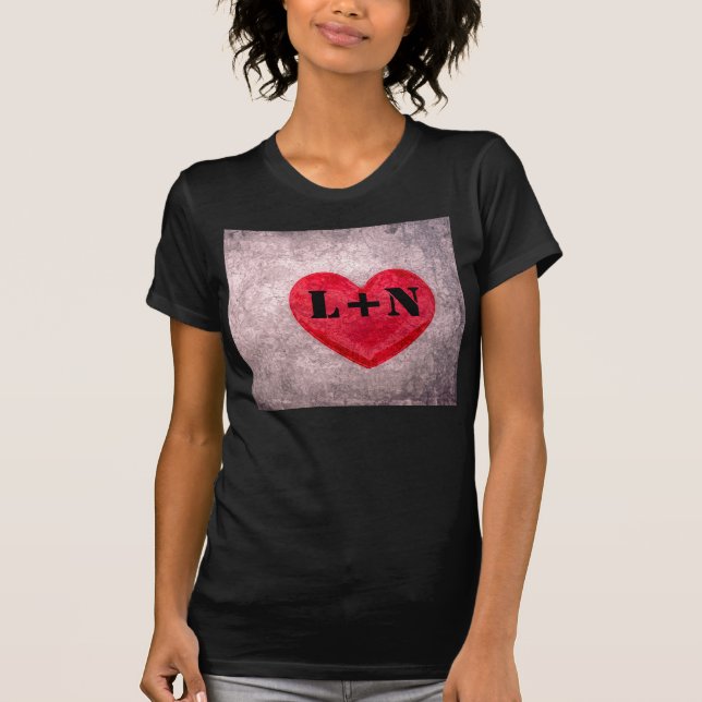 Stonewashed Heart Monogram Personalise T-Shirt (Front)