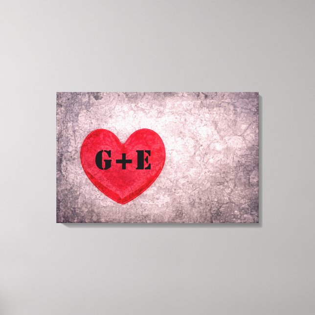 Stonewashed Heart Monogram Personalised Canvas Print (Front)