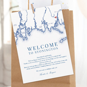 Stonington CT Map Wedding Welcome Letter Navy Blue Thank You Card