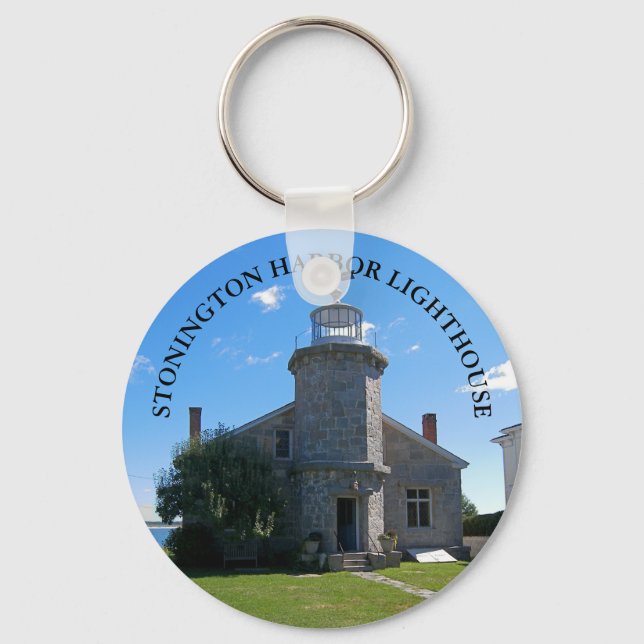 Stonington Harbour Lighthouse, CT Button Keychain (Front)
