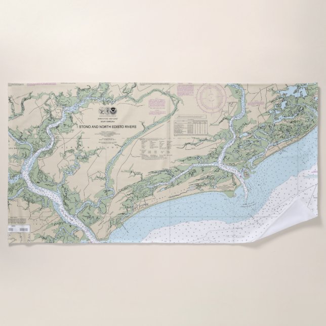 Stono and North Edisto Rivers Nautical Chart 11522 Beach Towel (Front)