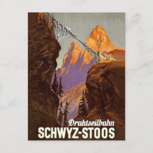 Stoos, railway, train over bridge, Switzerland Postcard