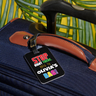 STOP, A Fun and Colourful Design - Personalised Luggage Tag