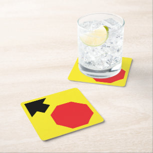 Stop Ahead Diamond Shape Paper Coaster