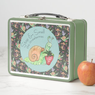 Stop and Smell the Strawberries Snail  Pattern Metal Lunch Box