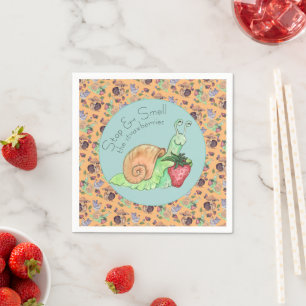 Stop and Smell the Strawberries Snail Pattern Napkin