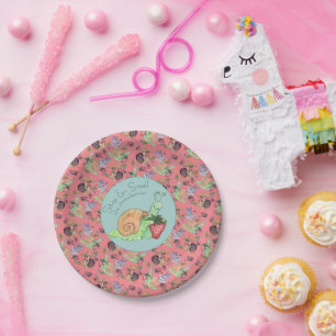 Stop and Smell the Strawberries Snail Pattern Paper Plate
