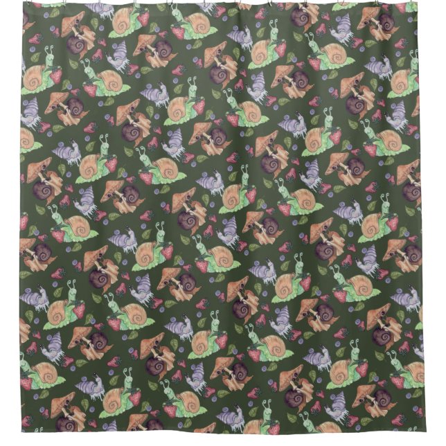 Stop and Smell the Strawberries Snail  Pattern  Shower Curtain (Front)