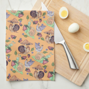 Stop and Smell the Strawberries Snail  Pattern Tea Towel