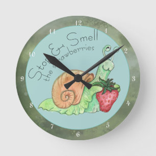 Stop and Smell the Strawberries Snail  Round Clock