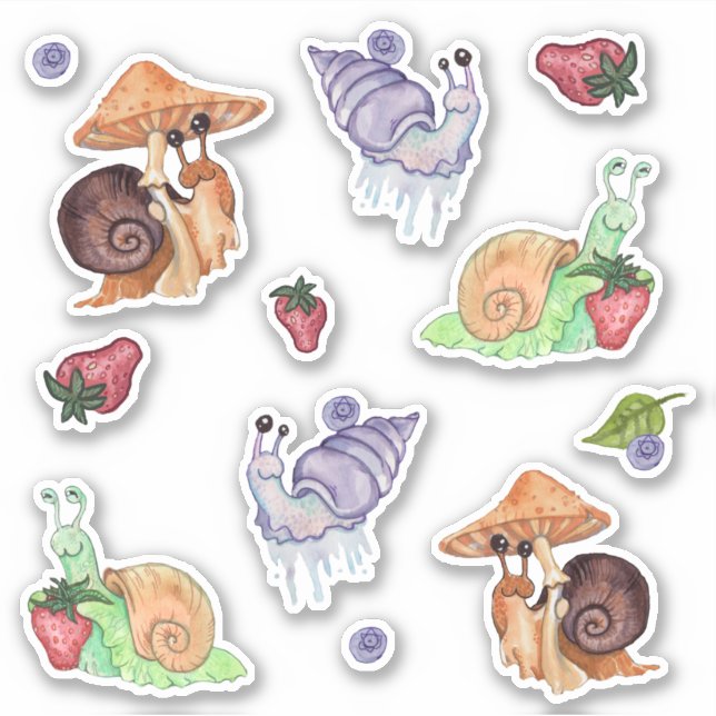 Stop and Smell the Strawberry watercolor snails (Front)