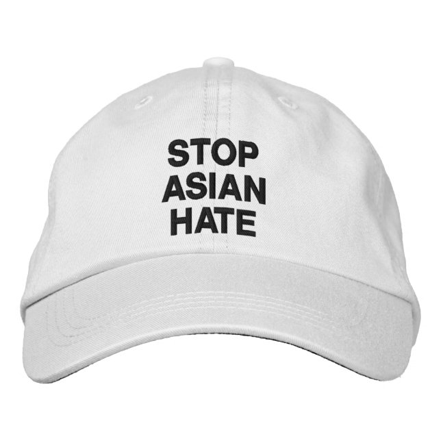 Stop Asian Hate, black white Embroidered Hat (Front)