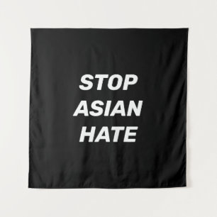 Stop Asian Hate, black white sign Tapestry