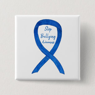 Stop Bullying Awareness Blue Ribbon Custom Pin