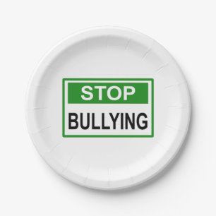 Stop Bullying Sign green Paper Plate