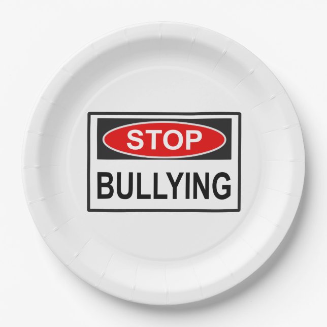 Stop Bullying Sign red Paper Plate (Front)