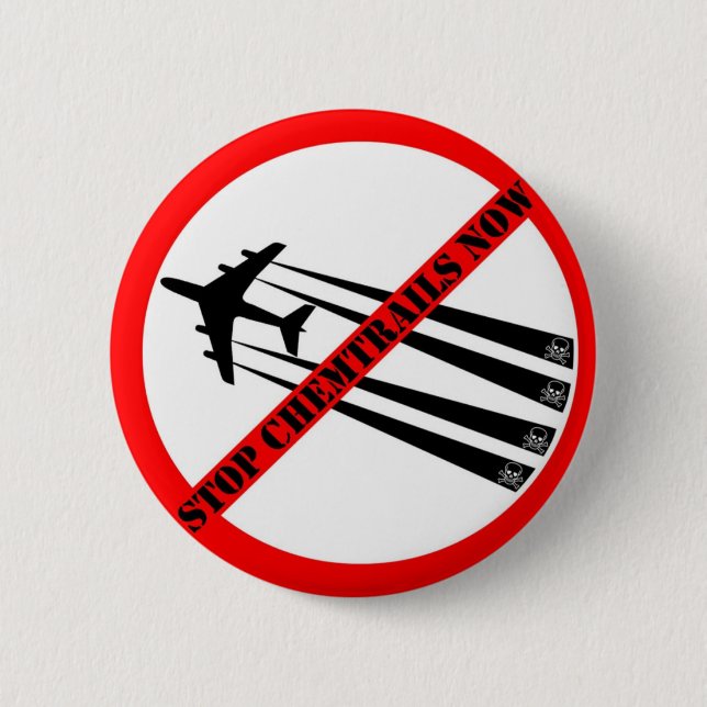 STOP CHEMTRAILS 6 CM ROUND BADGE (Front)