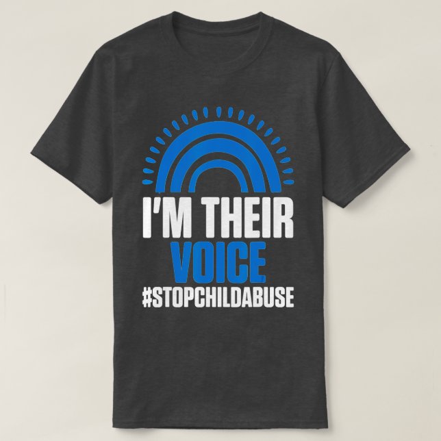 Stop Child Abuse Prevention Month Awareness Blue R T-Shirt (Design Front)