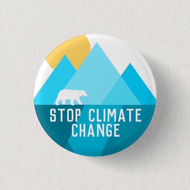 Stop Climate Change Polar Bear Glacier Button (Front)