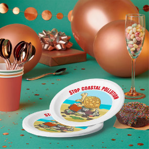 Stop Coastal Pollution Sea Turtle Environmental  Paper Plate