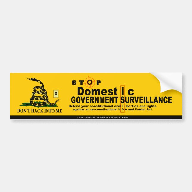 Stop Domestic Spying Bumper Sticker (Front)
