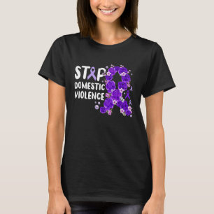Stop Domestic Violence purple roses in ribbon look T-Shirt