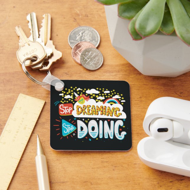 Stop Dreaming, Start Doing Black Metal Key Ring (Desk)