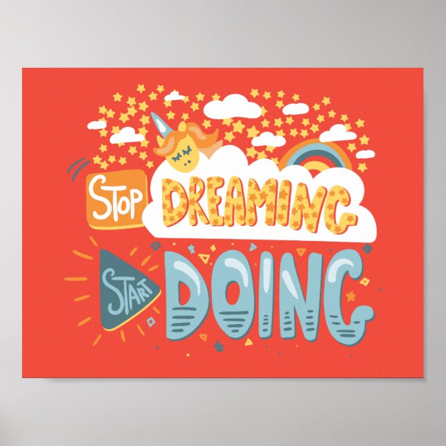 Stop Dreaming, Start Doing Dark Coral Poster (Front)